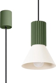 Lampa wisząca loft Estria, stal/aluminium - 1 źródło - L.14 x H.120 cm - beżowy/zielony oliwkowy