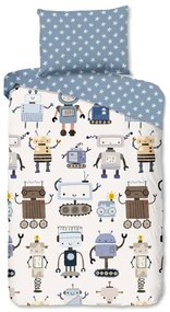 Niebieska/beżowa bawełniana pościel dziecięca jednoosobowa 140x200 cm Robo – Good Morning