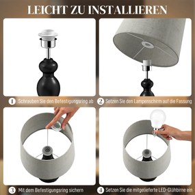 HOMCOM Lampa stołowa LED z 3 temperaturami barwowymi, lampka nocna z portami ładowania USB A+C, lniany abażur, czarna