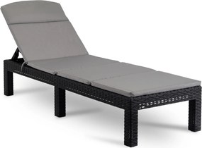 Regulowany leżak ogrodowy składany Luizjana, technorattan z poduszką, czarny/szary