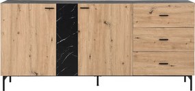 Komoda 2 zamykanymi schowkami i 3 szufladami z MDF i metalu - Naturalny jasny i Efekt czarnego marmuru - LIOMENA marki Pascal Morabito
