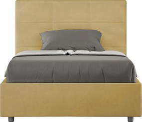 Łóżko wyposażone w stelaż z listwami tapicerowane 120x190 microfibra okra Mika