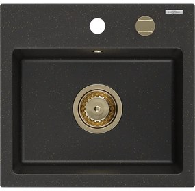 Mexen Milo zlewozmywak granitowy 1-komorowy 435 x 410 mm, czarny/złoty metalik, syfon złoty - 6505441000-75-G