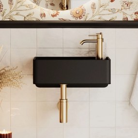 Umywalka z kamienia syntetycznego nablatowa / wisząca prostokątna czarna 43 cm x 25 cm EVELIA Black : Otwór na baterię - Tak, Typ montażu - podwieszana