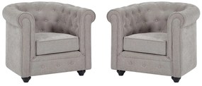 Zestaw 2 foteli z szarej tkaniny CHESTERFIELD