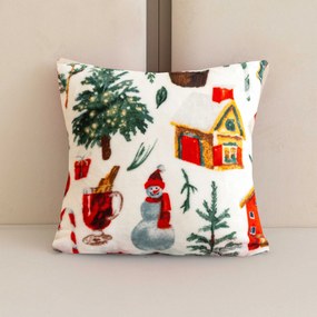 Mikropluszowa poszewka na poduszkę FESTIVE MAGIC 45x45 cm, biały