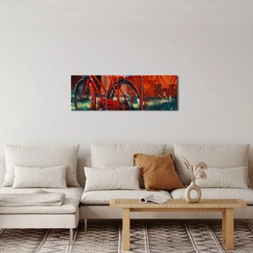 Obraz czerwonego koła, malowanie akrylowe (z zegarem) (90x30 cm)