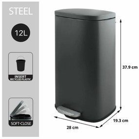 Spirella Kosz na śmieci z pedałem soft-close Akira 12 l, matowy szary, 12 l
