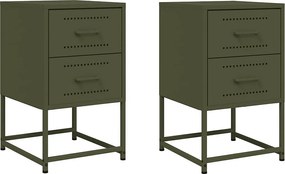 Zestaw 2 Szafek Nocnych Oliwkowo Zielonych ze Stali 36x39x60,5 cm Styl Industrialny, Wielofunkcyjne i Solidne