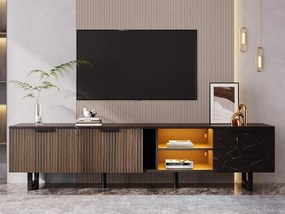 Meble TV L 200cm z LED - 2 drzwiami i 2 szufladami - Brązowy