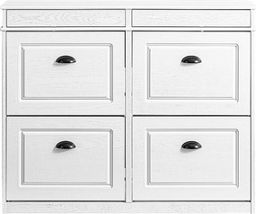 SoBuy Wąska szafka na buty oszczędzająca miejsce z 4 składanymi drzwiami efekt postarzanego drewna biała 103x23x82cm