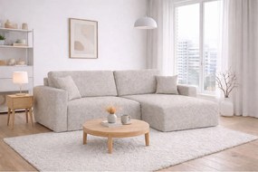 Narożnik z funkcją spania i pojemnikiem Ariel XL, tkanina sztruksowa Poso, Beżowy, Prawy