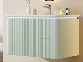 Wiszący mebel łazienkowy - 80,5x47,5x51 cm - z ceramiczna umywalką - 4 szuflady - z LED - Zielony