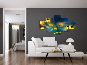 Obraz - Żółty motyl z kwiatami (125x70 cm)