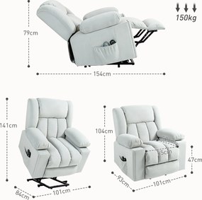 HOMCOM Elektryczny Fotel z Pomocą przy Wstawaniu, Miękki Aksamitny Materiał, Złącza USB