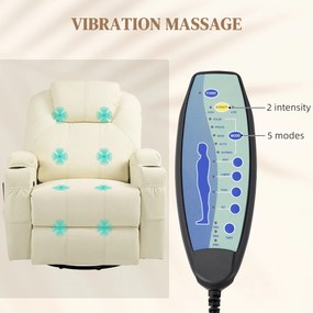 HOMCOM Fotel relaksacyjny z masażem obrotowy regulowane oparcie ekoskóra kremowy do 150 kg | Aosom PL