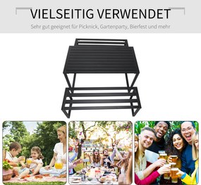 Outsunny Stylowy Zestaw Mebli Ogrodowych 3-częściowy - Stół i 2 Ławki, Metalowa Konstrukcja, Czarny Kolor, 110x55x70cm