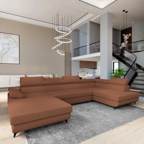 Masseno Narożnik RUBANO z funkcją spania i pojemnikiem na pościel Narozniki U, Rozkładana sofa - Miedziany, QUELLE 54