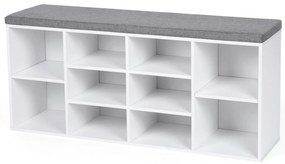 Szafka na buty z tapicerowaną ławką GABI, 10 przegródek, 104x30x48cm, szary/biały Jurhan