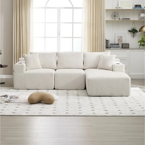 Sofa 3-osobowa, tapicerowana z kieszeniami bocznymi i uchwytami na kubki – beżowy sztruks