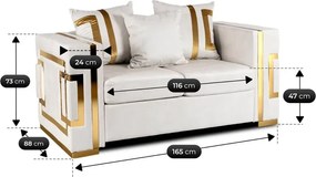 Sofa PALLAZO 2S Dwuosobowa Kremowo/Złota Welurowa Nowoczesna Glamour