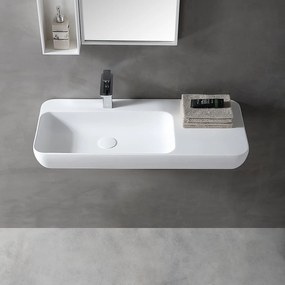 Umywalka ścienna nablatowa TWG202Odlew mineralny - Biały mat - 90 x 40 x 12 cm