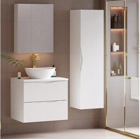 Biały Zestaw do Łazienki 60cm Szafka z Blatem Ryflowane Fornty Cleo