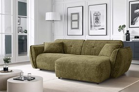 Zielony narożnik z tkaniny szenilowej (prawostronny/z szezlongiem) Nelia – Ropez