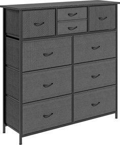 HOMCOM Komoda z Szufladami z Tkaniny, 10 Przegródek, Metalowa Rama, 100x30x100cm, Czarny