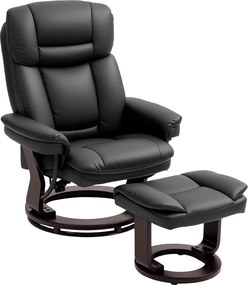 HOMCOM Fotel Relaksacyjny z Podnóżkiem, Regulowany Fotel, Obicie z Skóry Ekologicznej, Fotel z Odchylanym Oparciem, Czarny