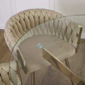 Stół Okrągły Szklany SALLO 100 cm ze Złotymi Nogami Nowoczesny Glamour