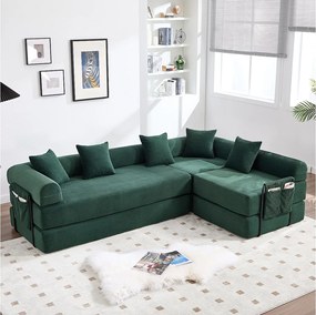 Sofa rozkładana 4-osobowa - 270 x 180 x 64 cm - konstrukcja modułowa - aksamit - zielona