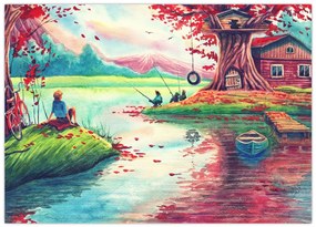 Obraz - Akwarela, Bay in a mountain village (70x50 cm)