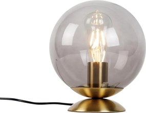 Lampa stołowa art deco mosiądz z dymionym szkłem - Pallon
