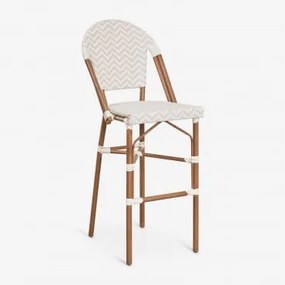 Zestaw 4 Wysokich, Sztaplowanych Stołków Z Oparciem Z Aluminium I Syntetycznego Rattanu Brielle Bistro ↑75 Cm & Nude Beżowy - Gardenia Biel - Sklum