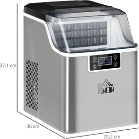 HOMCOM maszyna do lodu 20 kg/24h mała kryształarka lodu 2,3 l zbiornik wody 3,2 l stal nierdzewna srebrna 25,2x36x37,1 cm średniej wielkości  | Aosom PL