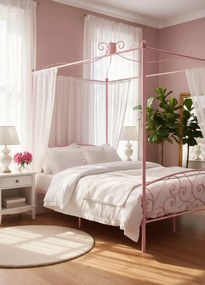 Różowe małżeńskie łóżko rustykalne 160x200 cm N2-K44