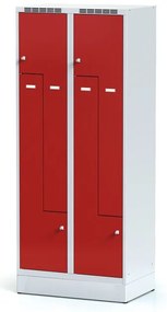 Alfa 3 Metalowa szafka ubraniowa S6 Z na cokole, 4-drzwiowa, 1920 x 800 x 500 mm, zamek cylindryczny, drzwi czerwone