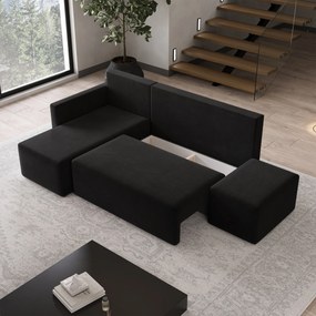 Masseno Narożnik VELOTTI z funkcją spania i pojemnikiem na pościel Narozniki L, Rozkładana sofa - Czarny, KRONOS 07