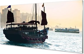 Szkło do Kuchni na Ścianę Statek u Wybrzeży Miasta