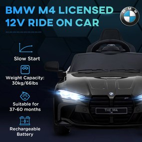 AIYAPLAY Elektryczny samochód dla dzieci BMW M4, z dźwiękiem i światłem, 3-5 km/h, z pilotem, dla dzieci 3-5 lat, Czarny
