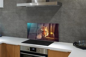 Panel szklany do Kuchni Spotkanie: Tygrys i Człowiek w Lesie