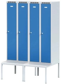 Alfa 3 Szafka ubraniowa z ławką, 2-drzwiowa, 1875 x 600 x 500/800 mm, zamek cylindryczny, drzwi pomarańczowe