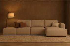 Narożnik modułowy Cursal C prawy z pufą – sofa narożna 341 x 166 x 70 cm,  beżowy Raven 30, nowoczesny design