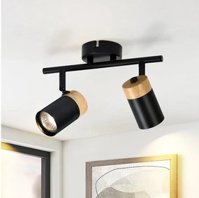 NETTLIFE Lampa sufitowa 2 czarne drewniane plamki GU10 LED regulowany 330° do przedpokoju garaż salon kuchnia bez żarówki