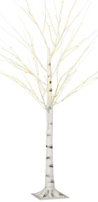 HOMCOM Sztuczna Brzoza z LEDami, Elastyczne Gałęzie, Plastik i Metal, 150 cm, Biały