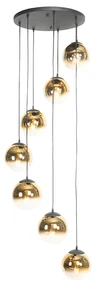 Inteligentna lampa wisząca czarna ze złotym szkłem, 7-punktowa, z 7 żarówkami WiFi A60-Pallon ArtDeco Oswietlenie wewnetrzne