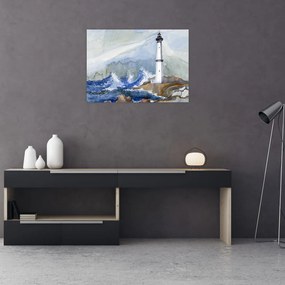 Obraz na szkle - namalowana latarnia morska (70x50 cm)