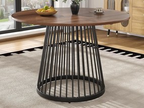 Okrągły stół jadalny - Stelaż metalowy - Blat z wzorem drewna - dla 2 do 4 osób - MDF - Czarny & Brązowy