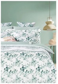 Biało-zielona pościel dwuosobowa z bawełny renforcé z prześcieradłem 200x220 cm – Mila Home
